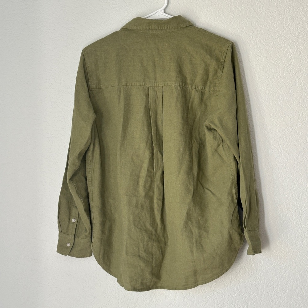 Olive Green Women's Button Down Shirt Relaxed Fit - Picture 4 of 6